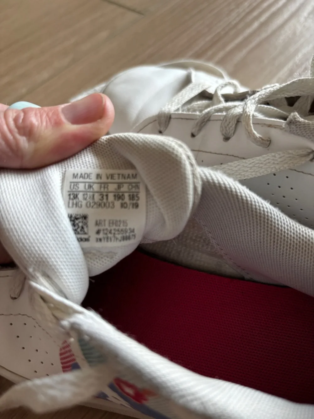 adidas White Sneakers with Red Insole and Multicolor Heel Logo